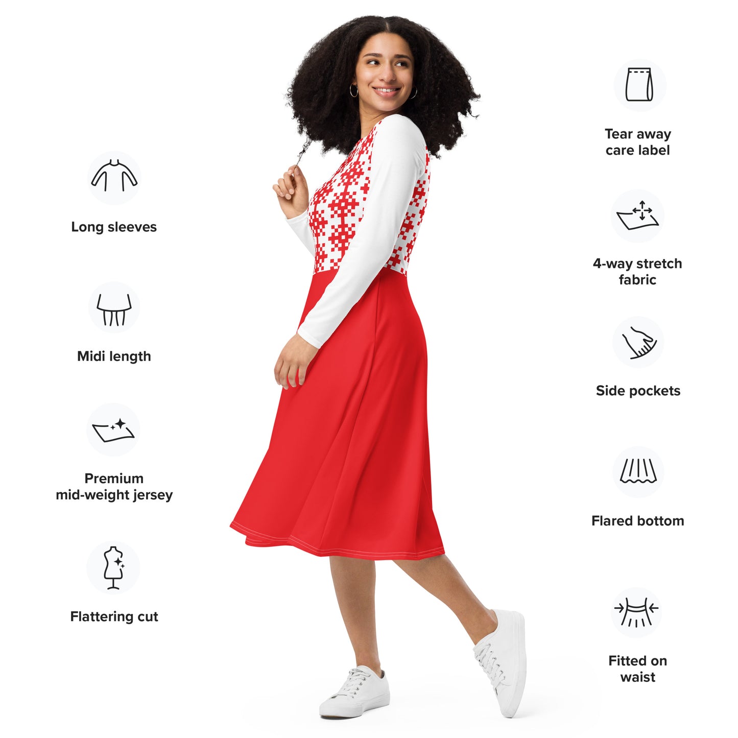 All-over print long sleeve midi dress