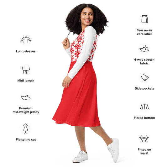 All-over print long sleeve midi dress